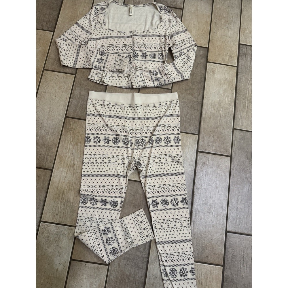 New Women's SKIMS Pointelle Cream Fair Isle Pajama Set Size Plus 4X Holiday